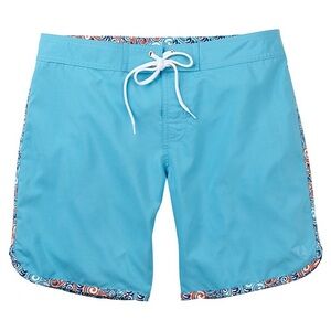 Carve Designs Aqua Blue Swim Board Shorts  Patterned Trim 8" Pipeline Cruise
